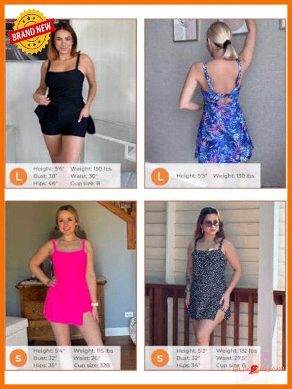 One Piece Swimdress with Tummy Control - Full Coverage Skirted Bathing Suit - Picture 4 of 5